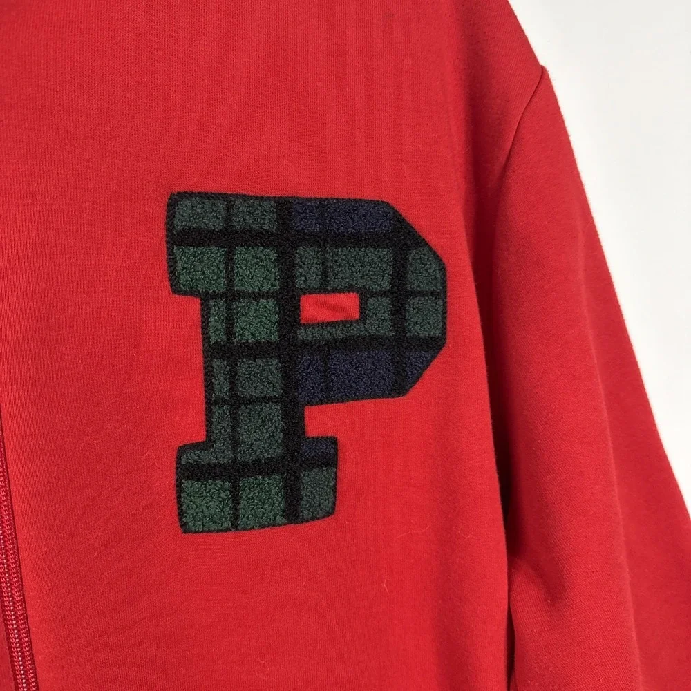 POLO RALPH LAUREN CHENILLE BLACKWATCH P PATCH XL FULL ZIP HOODIE RED Varsity